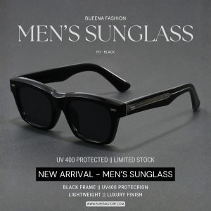 Upgrade your style with premium men’s sunglasses in Bangladesh. Designed with UV400 protection, these sunglasses protect your eyes from harmful sun rays while giving you a bold and modern look. Featuring polarized lenses, they reduce glare and improve visual clarity—perfect for driving, outdoor activities, and daily wear. The high-quality frame ensures durability and comfort for long-time use. Whether you’re in Dhaka city or anywhere in Bangladesh, these stylish sunglasses are the perfect choice for men who want both fashion and protection.